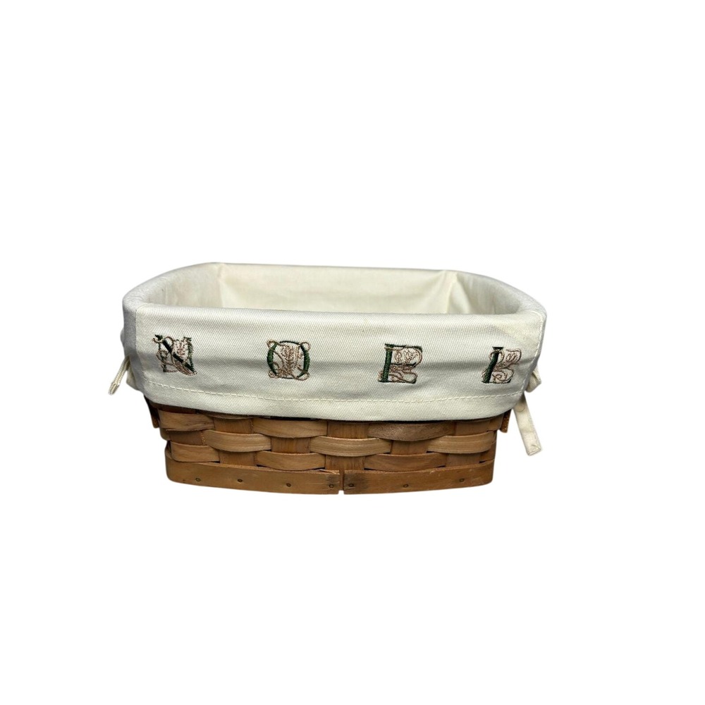 Vintage Noel wicker Basket with Embroidered Fabric Liner Brown‎